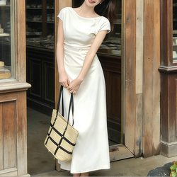 Eia Yi Yao [Elegant Art Student] Temperament and Intellectual Simplicity Short-Sleeve Dress for Women, Summer Long and Short Styles
