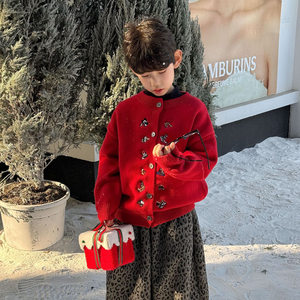 
Xiaojia's 2025 new winter style boys' Korean cartoon knitted cardigan sweater thickened lazy style soft and waxy jacket