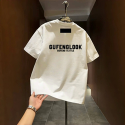 American-Style Pure Cotton Personalized Letter Print Short-Sleeved T-Shirt for Men, New Summer Casual, Cool and Versatile Round-Neck Top