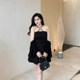 Xitonger large size women's fat mm dark slim strapless breast halter neck halter skirt covering belly fashionable base dress summer
