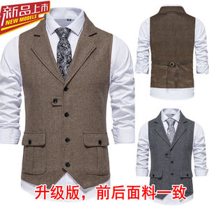 
European and American men's large size loose multi-pocket work vest Shelby suit vest retro herringbone vest trendy