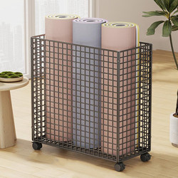 Yoga Mat Storage Basket with Wheels, Home Exercise Equipment Foam Roller Organizer, Fitness Equipment Storage Rack