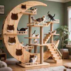 Solid Wood Moon-Shaped Cat Climbing Frame, Cat House, Integrated Cat Villa, Large Cat Maine  Cat Toy, Cat Tree All-In-One