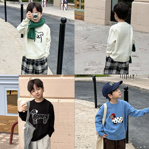 
Clearance! Boys' thickened embroidered cartoon sweater children's winter clothing baby loose casual bottoming pullover sweater
