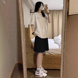 American Casual Sports Shorts for Women, Unisex Style, ins Trendy Summer Loose High-Waisted Thin Straight Wide-Leg Knee-Length Shorts