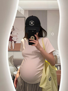 
Short-sleeved spring and summer wear for small pregnant women 2025 new Korean large size loose slimming round neck pleated T-shirt top