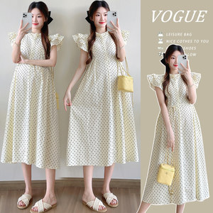 
Actual shots in stock 2024 summer new French maternity wear gentle style sweet age-reducing loose cake dress