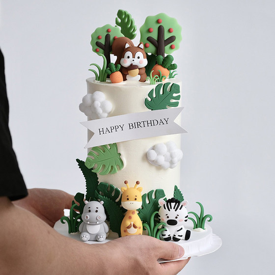 
Internet celebrity baking cake decoration ornaments cartoon animals zebra hippopotamus squirrel monkey rabbit elephant baby birthday plug-in