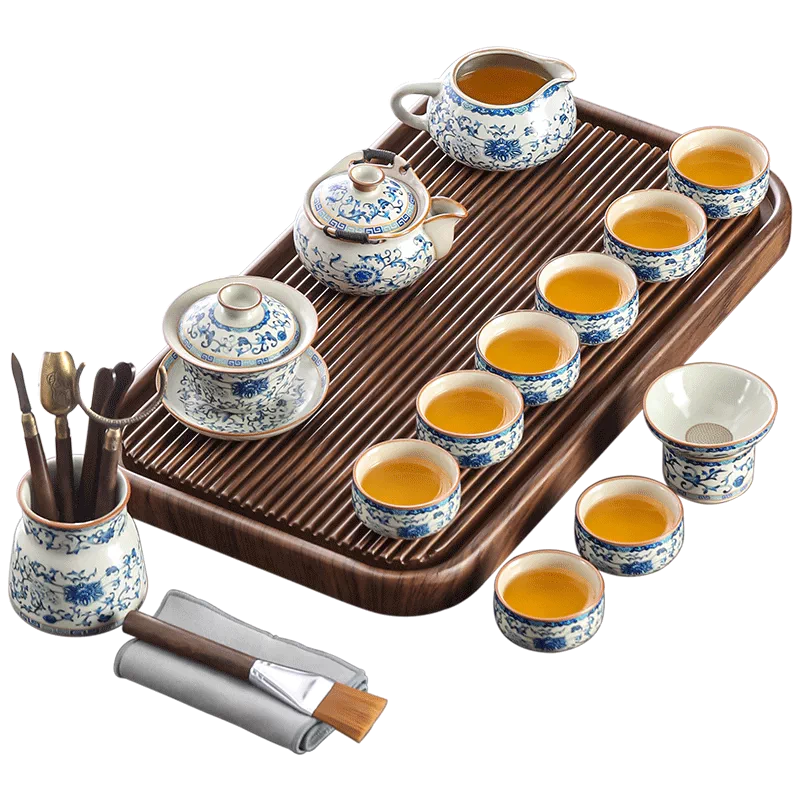 青瓷半自家茶具陶瓷整套功夫茶具粗陶陶瓷茶盘 懒人泡茶/