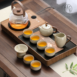 Tea Set for Home Use, Ru Kiln Complete Set, Light Luxury, High-End, Small Automatic Tea Tray and Tea Table with Integrated Kettle for Living Room