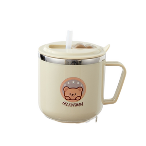 316 Stainless Steel Children's Water Cup Drinking Water Cup Babies Anti -Spread Cartoon Straw Cup Learn Cup
