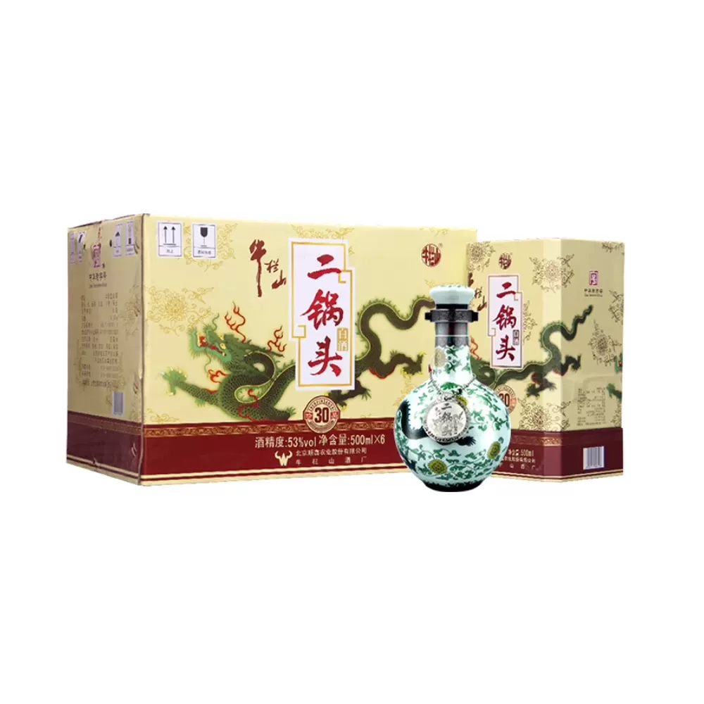 牛栏山二锅头53度珍品30(青龙)500ml*6瓶清香型整箱装 高度白酒