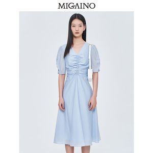 
Migaino Mananu V-neck Dress for Women 2023 Summer New High Waist Slim Mid-Long Skirt MN22DA113