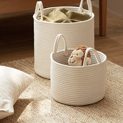 Hand-Woven Cotton Fabric Dirty Clothes Basket with Handle, Clothes Storage Basket, Plush Toy Storage Bucket, Storage Basket