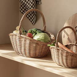 Handmade Wicker Woven Basket, Rattan Fruit Storage Basket, Bamboo Woven Basket, Vegetable Basket, Picnic Small Basket, Frame