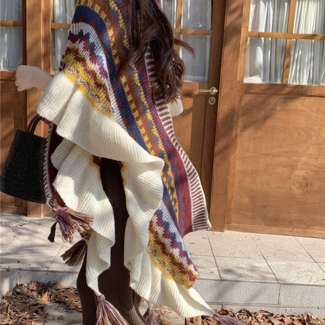 Ethnic style cape cape women's clothing spring and autumn 2025 new high-end style knitted cardigan sweater jacket