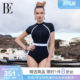 BE Fan De'an 2025 new little black dress series women's triangle one-piece swimsuit short-sleeved sun protection resort hot spring