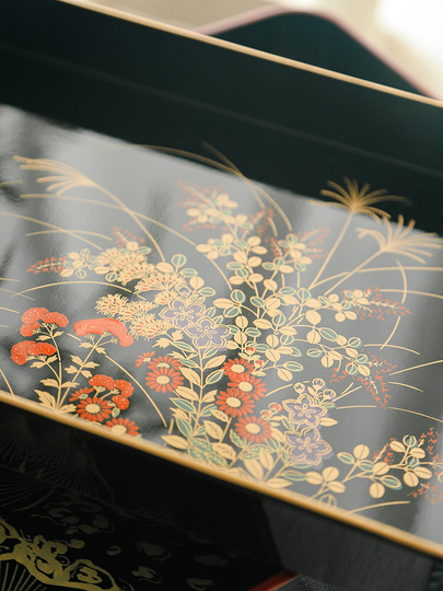 日本进口前重漆器长手托盘日式手绘水果盘结婚乔迁礼物高端茶盘