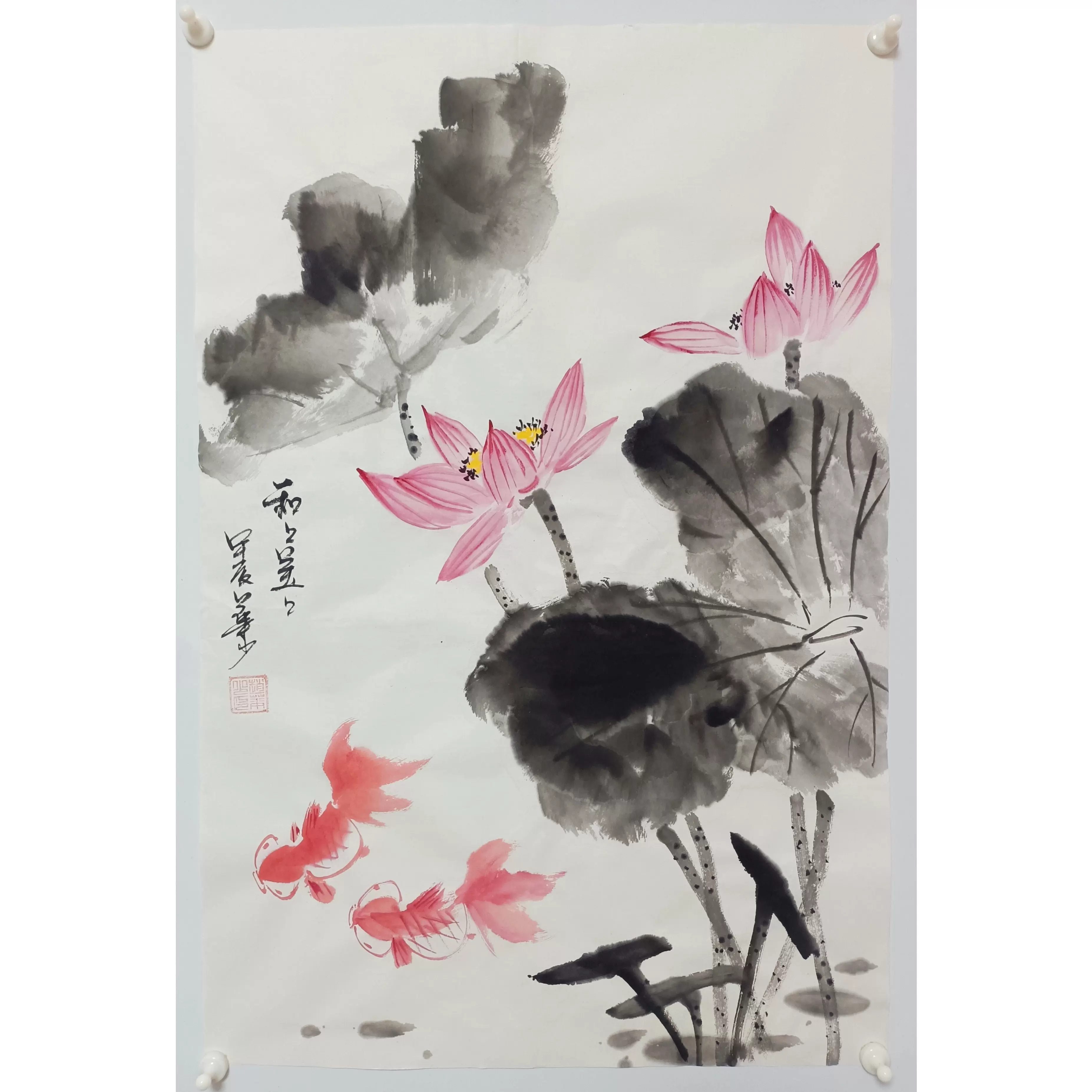 夏不为利/省美协名家字画国画荷花作品四尺三开条幅水墨画纯手绘