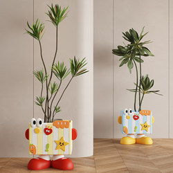 Living Room Floor-Standing Flower Pot Ornaments Next to the Tv Cabinet, Large Fake Potted Plants, Cartoon Vase Decorations, Simulated Green Plants