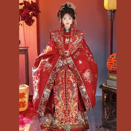 
Original Ming-style Hanfu wedding dress phoenix crown robe ancient costume Chinese style bride wedding dress wedding heavy industry makeup dress
