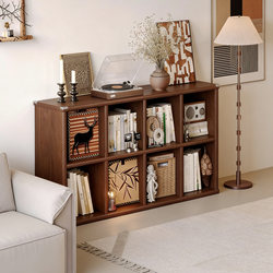 Solid Wood Bookshelf, Floor-Standing, Walnut Color, Freely Combinable, Living Room Cabinet, Storage Cabinet, Home Grid Bookcase, Storage Cabinet