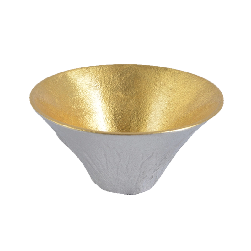 日本高冈能作锡器富士山FUJIYAMA金箔汤吞斗笠杯创意锡