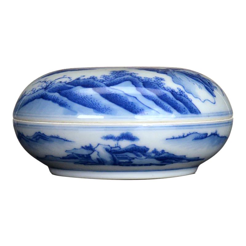 染付 景徳鎮 印盒 印合 香盒 香合 墨盒 蓋盒 粉盒