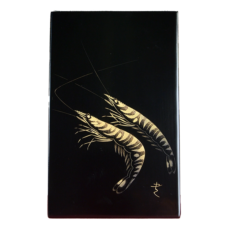 輪島塗 三谷吾一「鶴沈金 菓子器」 輪島塗 三谷吾一 飾皿 海老1