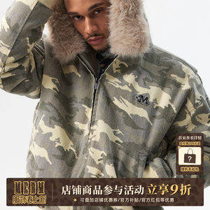 
MEDM camouflage fur collar plush warm casual cotton coat winter American retro zipper cotton coat couple jacket for men