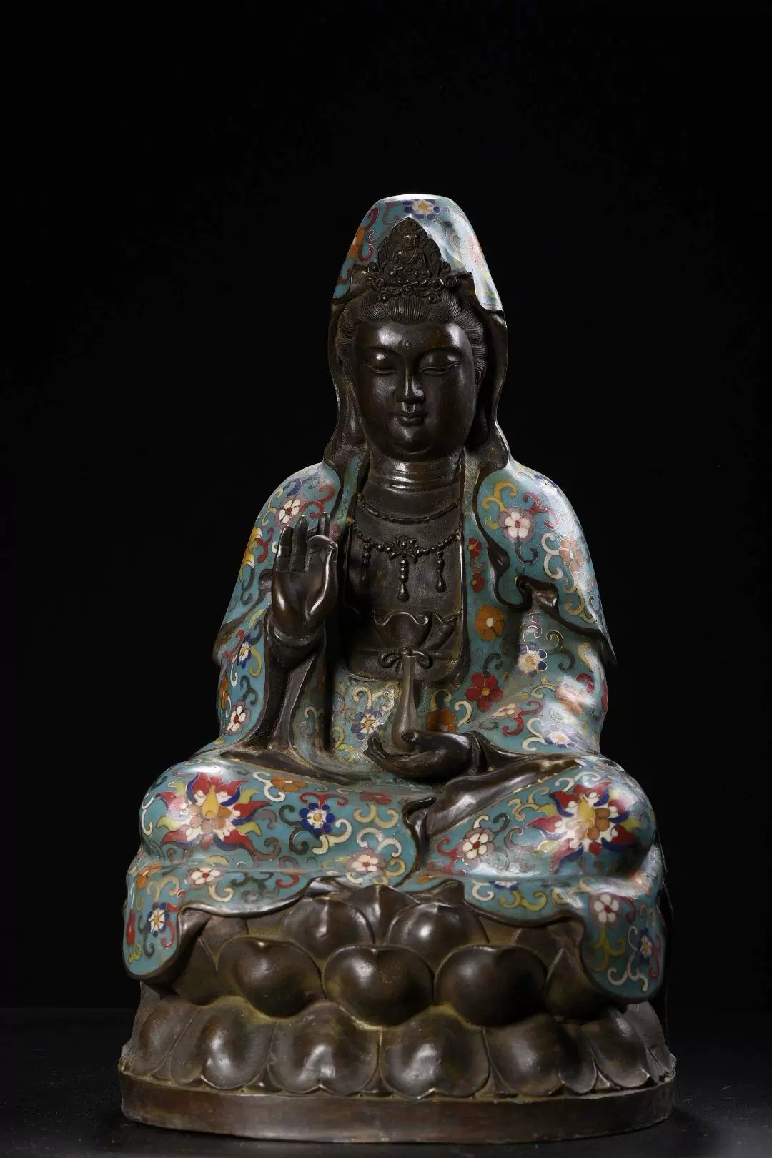 观音菩萨坐像 蓮坐台 紫銅 舊藏老紫銅鎏金坐蓮觀世音菩薩佛像大明永樂年施觀音菩薩