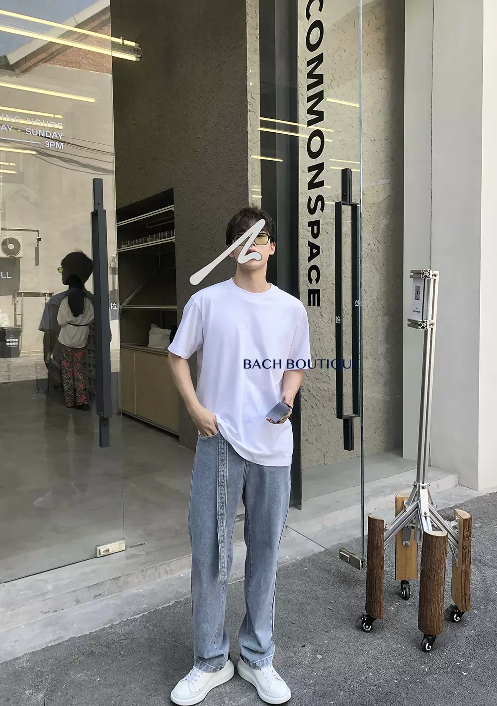 陈志鑫bachboutique 男明星 私服绑带牛仔裤