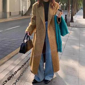 Hepburn style wool high-end camel fur double-sided cashmere coat for women, medium and long, 2025 new suit collar jacket