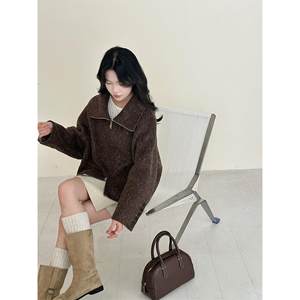 Doll collar zipper double-sided cashmere coat for women Korean short 25-year autumn and winter loose jacket wool nickel jacket