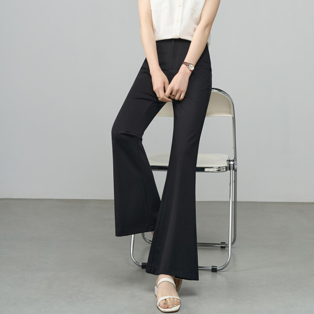 Yalida 2025 new bell-bottom pants for women in summer stretch pants small suit casual pants black micro-flare pants