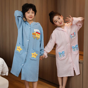 
Spring and summer children's bath towel pure cotton gauze bathrobe wearable quick-drying absorbent boys and girls swimming special large and medium