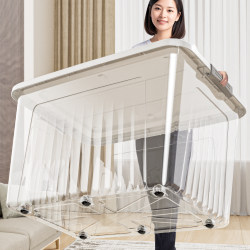 Transparent Storage Box, Fully Transparent Organizing Box with Wheels, Household Clothes Plastic Thickened Large Capacity Extra-Large Storage Box