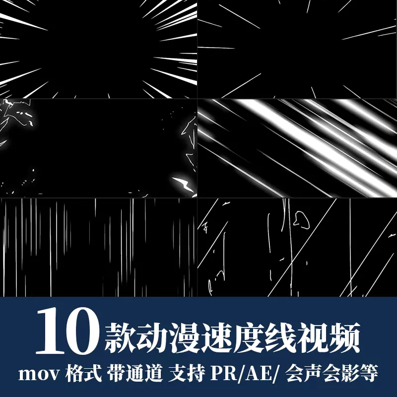 卡通动漫速度线奔跑线动态漫画线条pr Ae背景视频素材mov透明