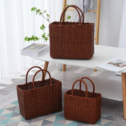 Hand-Held Vegetable Basket, Shopping Basket, Imitation Rattan Woven Shopping Basket, Trendy Picnic Basket, Bath Basket, Bathroom Snack Storage