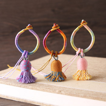 Hand-woven Gradient Diamond Knot Ring Clamping Tassel Pendant Accessories Keychain Pack Hanging Pendant Pendant