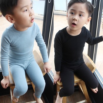 Spring and autumn warm solid color children's underwear lingerie set
