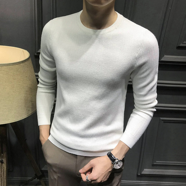 Autumn and winter white sweater men's slim-fit autumn and winter ...