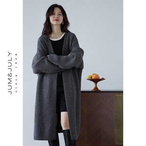 
Jiajuly's new long knitted cardigan jacket for women's loose knitted top V-neck mid-length sweater sweater