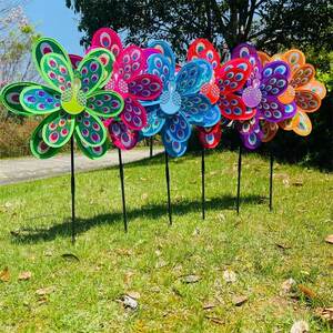 
Cartoon double-layer sequined peacock windmill outdoor colorful children's toys gifts outdoor decoration scenic spot stall wholesale