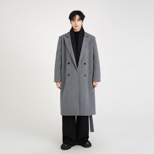 
NineteenAutumn men's woolen coat mid-length cotton thickened shoulder pads Korean windbreaker woolen coat