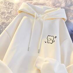 Casual Autumn and Winter Hoodie with Small Cat Print on the Chest for Girls, Suitable for Middle and High School Students, Versatile for Dancing and Sports