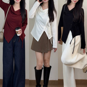 
Autumn and winter matching fat mm large size swing collar slit irregular long-sleeved T-shirt + corduroy trousers denim short skirt suit
