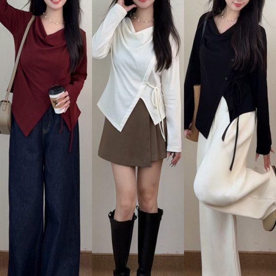 
Autumn and winter matching fat mm large size swing collar slit irregular long-sleeved T-shirt + corduroy trousers denim short skirt suit