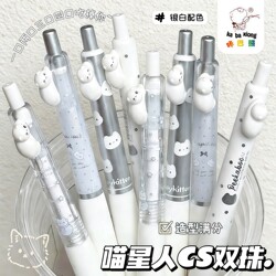 3D Cat-Shaped Retractable Gel Pen with Dual Tips, Quick-Drying, High-Quality, Cute and Creative Design, Black Ink Pen for Students, Special Black Pen for Middle School Students, Carbon Ballpoint Pen, Signature Pen Refill