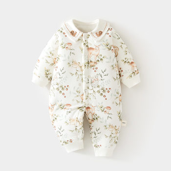 
Baby jumpsuits, girls' clothes, autumn and winter new quilted boys' clothes, pure cotton, thickened and warm, cotton-padded clothes